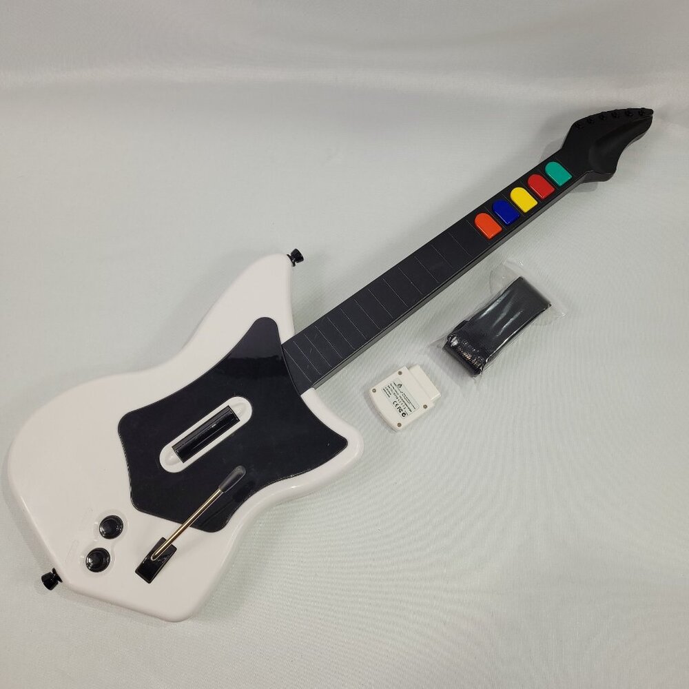 PS2 Guitar Hero & Rockband Wireless White Guitar Includes Dongle